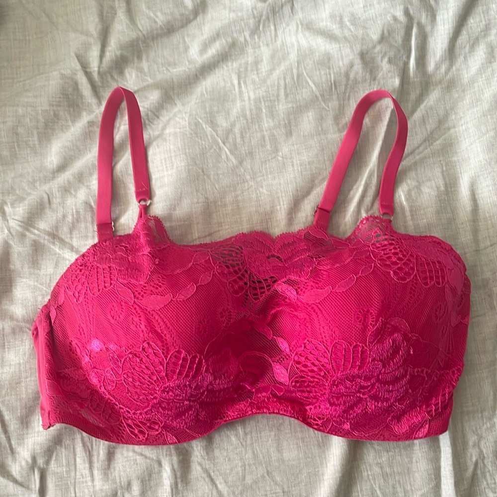 Natori lace overlay bra w/ cups & underwire/ hot pink size 36D
